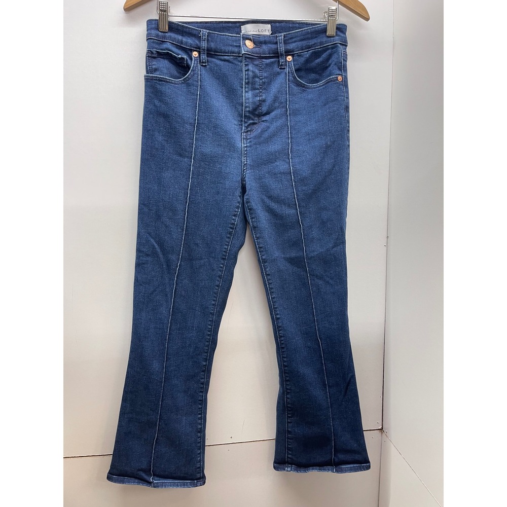 LOFT Made and Loved The Kick Crop Jeans Dark Wash Blue Seam Front 27 4